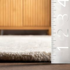 Area Rug, 7'6" x 9'6", Off-White Hand-Woven Wool with Geometric Pattern