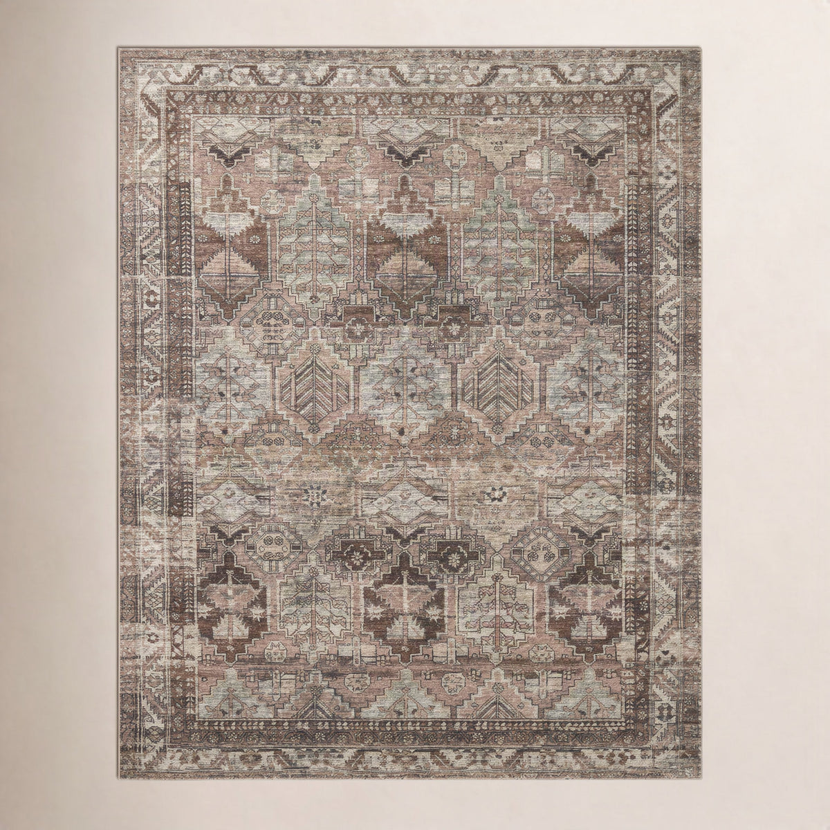 Area Rug, 7'6" x 9'6", Polyester in Sage and Clay