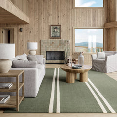 Area Rug, 7'6" x 9'6", Striped Cotton and Wool in Green