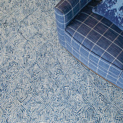 Area Rug, 7'6" x 9'6" with Blue and White Wool Pile