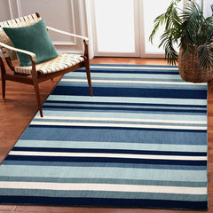 Area Rug, 7'6" x 9'6" with Blue Striped Polyester