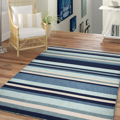 Area Rug, 7'6" x 9'6" with Blue Striped Polyester