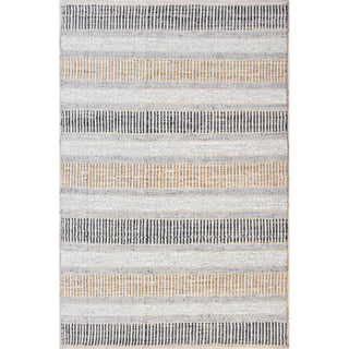 Area Rug, 7'6" x 9'6" with Brown Striped Leather and Jute Weave