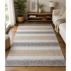 Area Rug, 7'6" x 9'6" with Brown Striped Leather and Jute Weave