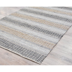 Area Rug, 7'6" x 9'6" with Brown Striped Leather and Jute Weave