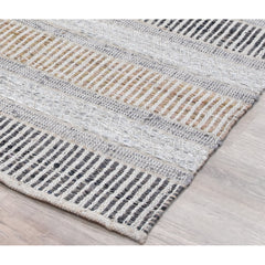 Area Rug, 7'6" x 9'6" with Brown Striped Leather and Jute Weave