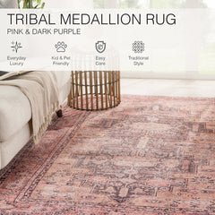 Area Rug, 7'6" x 9'6" with Pink Polyester