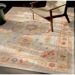Area Rug, 7'7" x 9'10" in Blue Polyester with Floral Pattern