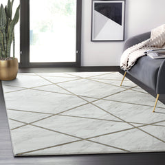 Area Rug, 7'9" x 10'2", Gray Polypropylene with Geometric Pattern