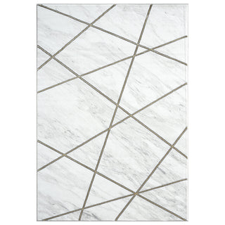 Area Rug, 7'9" x 10'2", Gray Polypropylene with Geometric Pattern