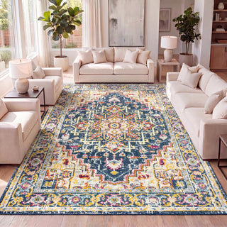 Area Rug, 7'9" x 10', Blue/Beige Polypropylene