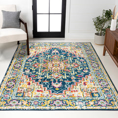 Area Rug, 7'9" x 10', Blue/Beige Polypropylene