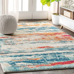 Area Rug, 7'9" x 10', Cream and Blue Abstract Polypropylene