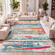 Area Rug, 7'9" x 10', Cream and Blue Abstract Polypropylene