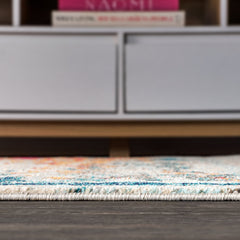 Area Rug, 7'9" x 10', Cream and Blue Abstract Polypropylene