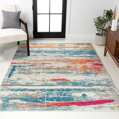 Area Rug, 7'9" x 10', Cream and Blue Abstract Polypropylene