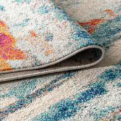 Area Rug, 7'9" x 10', Cream and Blue Abstract Polypropylene