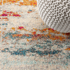 Area Rug, 7'9" x 10', Cream and Blue Abstract Polypropylene