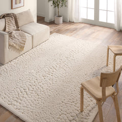 Area Rug, 7'9" x 10', Cream with Chenille and Polyester Pile