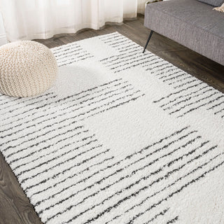 Area Rug, 7'9" x 10', Gray Striped Shag