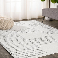 Area Rug, 7'9" x 10', Gray Striped Shag