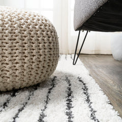 Area Rug, 7'9" x 10', Gray Striped Shag