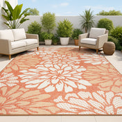 Area Rug, 7'9" x 10', Orange and Cream with Floral Pattern