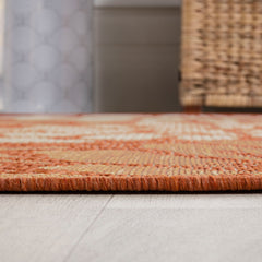Area Rug, 7'9" x 10', Orange and Cream with Floral Pattern