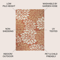 Area Rug, 7'9" x 10', Orange and Cream with Floral Pattern