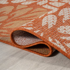 Area Rug, 7'9" x 10', Orange and Cream with Floral Pattern