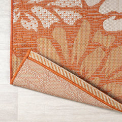 Area Rug, 7'9" x 10', Orange and Cream with Floral Pattern