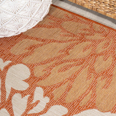 Area Rug, 7'9" x 10', Orange and Cream with Floral Pattern