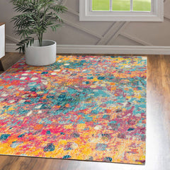 Area Rug, 7'9" x 10', Polypropylene with Abstract Pattern in Multi/Yellow