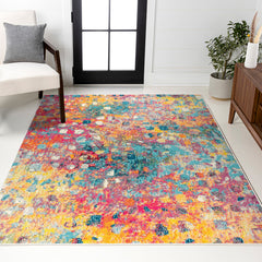 Area Rug, 7'9" x 10', Polypropylene with Abstract Pattern in Multi/Yellow