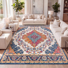 Area Rug, 7'9" x 10' Rectangle with Blue/Multi Polypropylene
