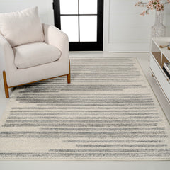 Area Rug, 7'9" x 10' Striped Moroccan Pattern in Cream/Gray