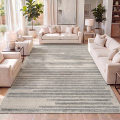 Area Rug, 7'9" x 10' Striped Moroccan Pattern in Cream/Gray