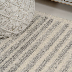 Area Rug, 7'9" x 10' Striped Moroccan Pattern in Cream/Gray