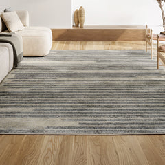 Area Rug, 7'9" x 10' Striped Moroccan Pattern in Cream/Gray