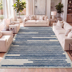 Area Rug, 7'9" x 10' with Cream and Navy Stripes