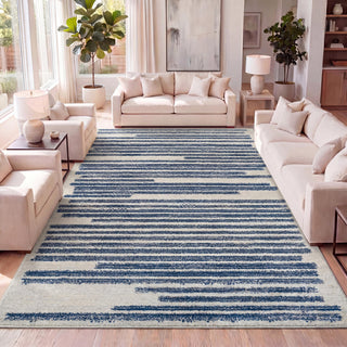 Area Rug, 7'9" x 10' with Cream and Navy Stripes
