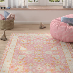 Area Rug, 7'9" x 9'10", Floral Wool and Nylon in Pink, Blue and Brown