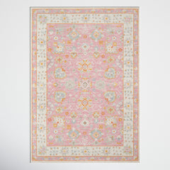 Area Rug, 7'9" x 9'10", Floral Wool and Nylon in Pink, Blue and Brown