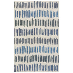 Area Rug, 7'9" x 9'9" in Ivory/Blue Striped Wool