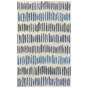 Area Rug, 7'9" x 9'9" in Ivory/Blue Striped Wool