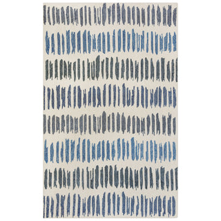 Area Rug, 7'9" x 9'9" in Ivory/Blue Striped Wool