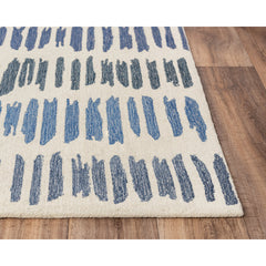 Area Rug, 7'9" x 9'9" in Ivory/Blue Striped Wool