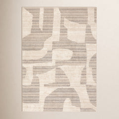 Area Rug, 7'9" x 9'9", Polyester in Tan and Ivory