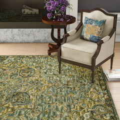 Area Rug, 7'9" x 9'9", Wool with Brown and Green