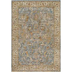 Area Rug, 7 ft 10 in x 10 ft 2 in, Polyester with Blue, Tan and Yellow